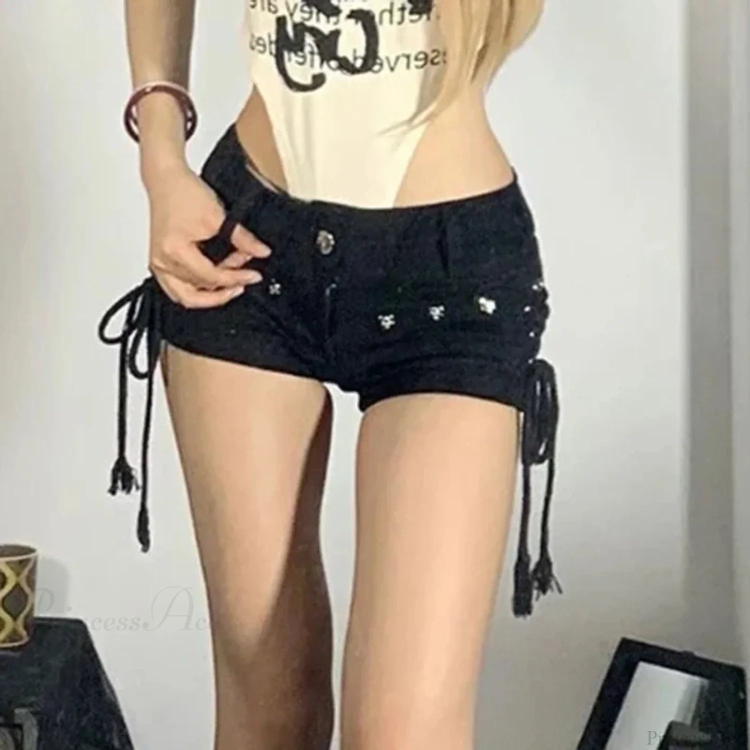 Black High Waist Denim Short