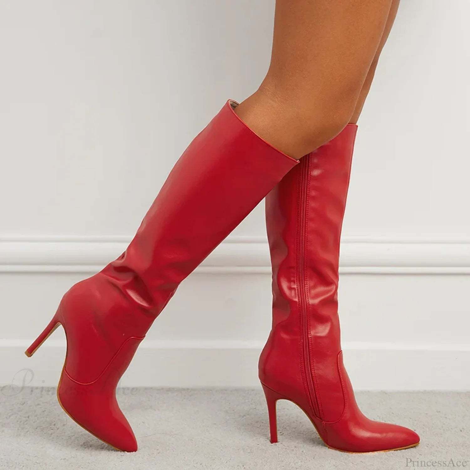Black Pointed Sexy Luxury High Heels Catwalk Women Knee High Boot Red / 5