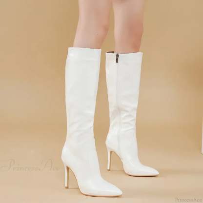 Black Pointed Sexy Luxury High Heels Catwalk Women Knee High Boot WHITE / 5
