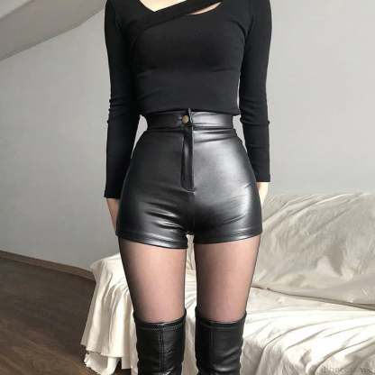 Black PU High Waist Short
