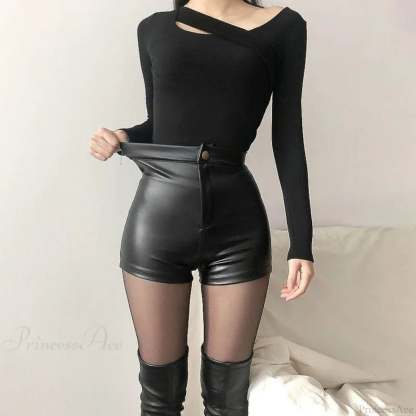 Black PU High Waist Short