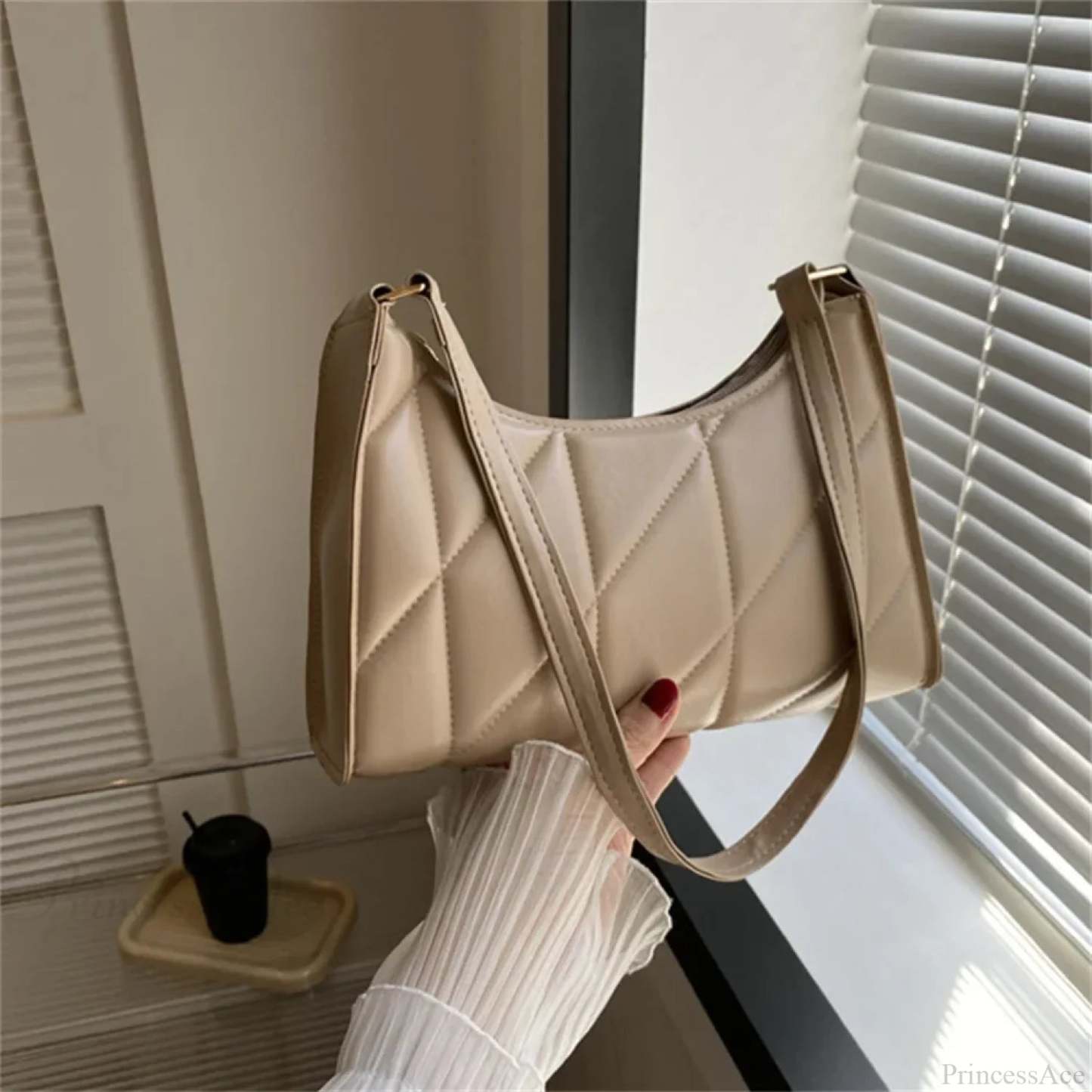 Solid Color PU Leather Underarm Crossbody Khaki crossbody-250126