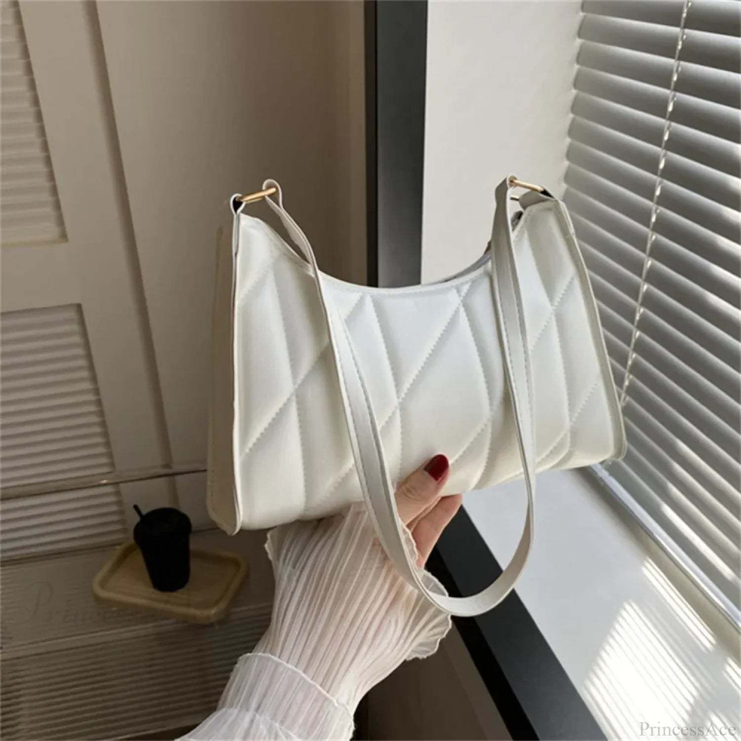Solid Color PU Leather Underarm Crossbody White crossbody-250126
