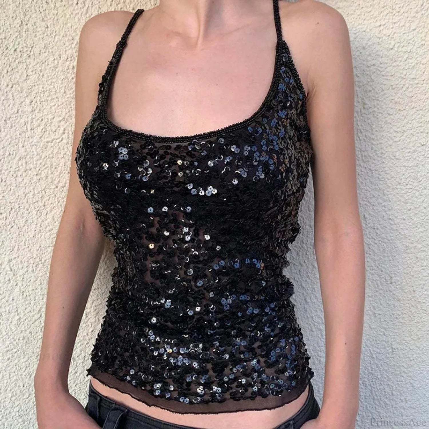 Black Sheer Crop Top Black / S