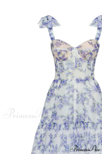 Blue Hydrangea Tender Charming Tie-Strap Maxi Dress
