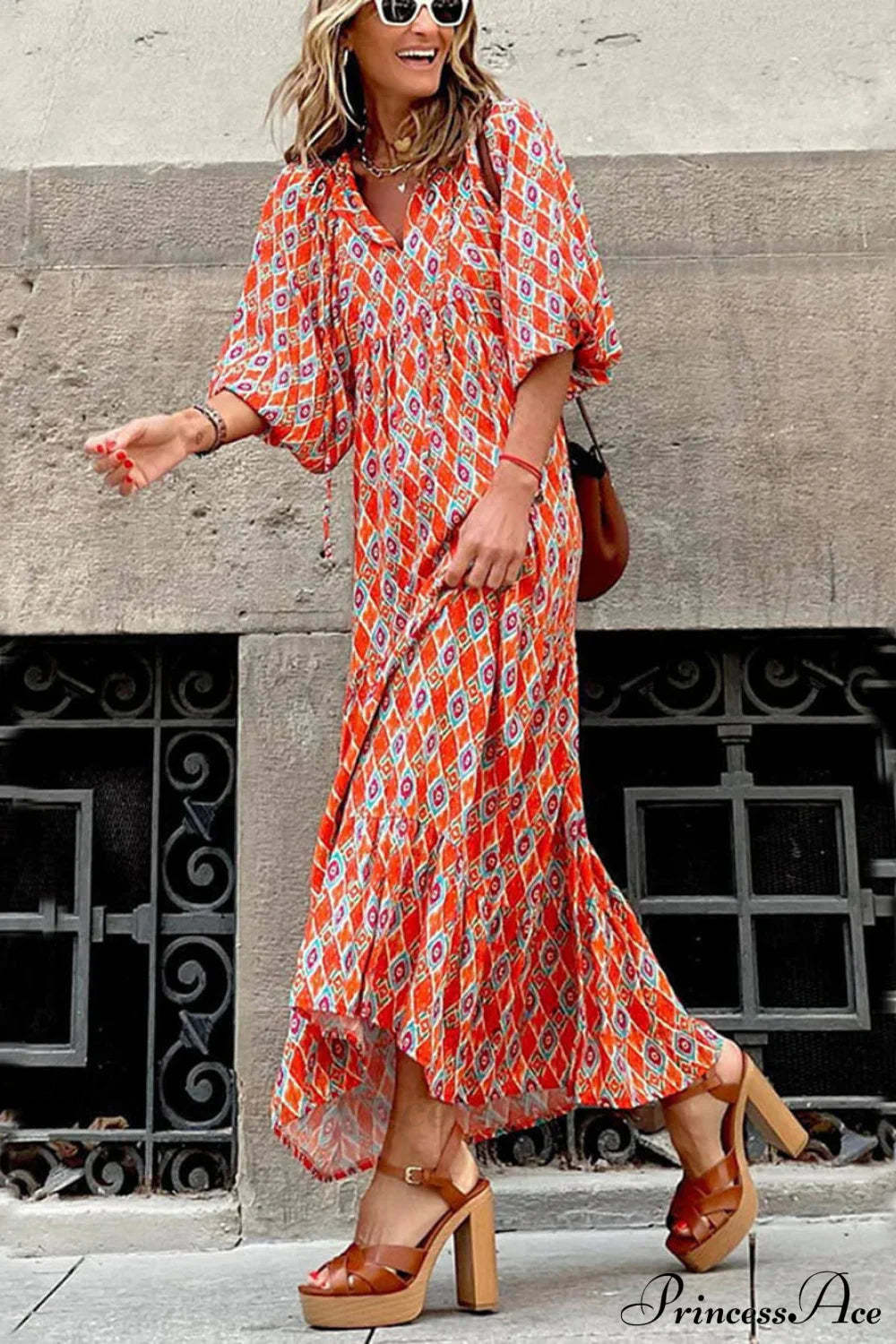 Bohemian Printed Stylish Maxi Dress Orange / S Dresses