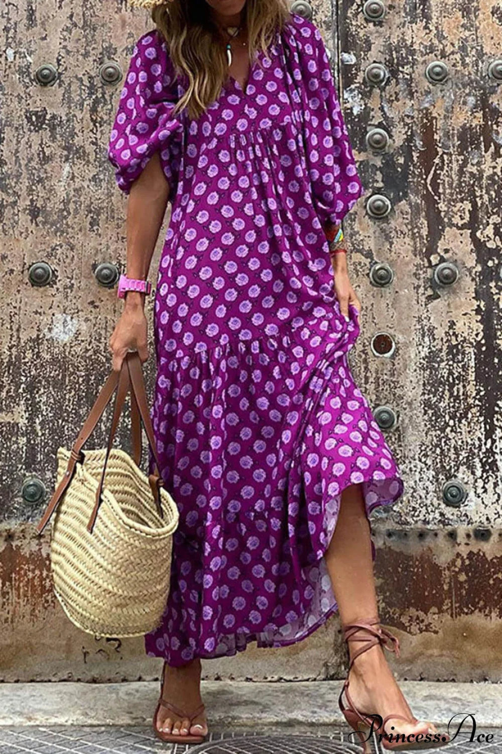 Bohemian Printed Stylish Maxi Dress Purple / S Dresses