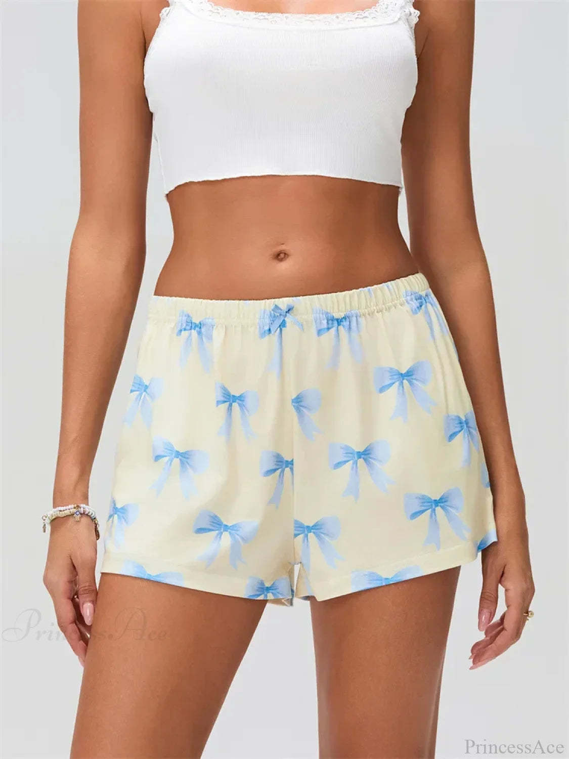 Bow Print Elastic Sleep Short white / S short-250223