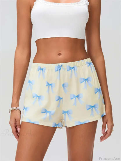 Bow Print Elastic Sleep Short white / S short-250223