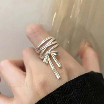 Bow Ribbon Gothic Adjustable Ring silver color