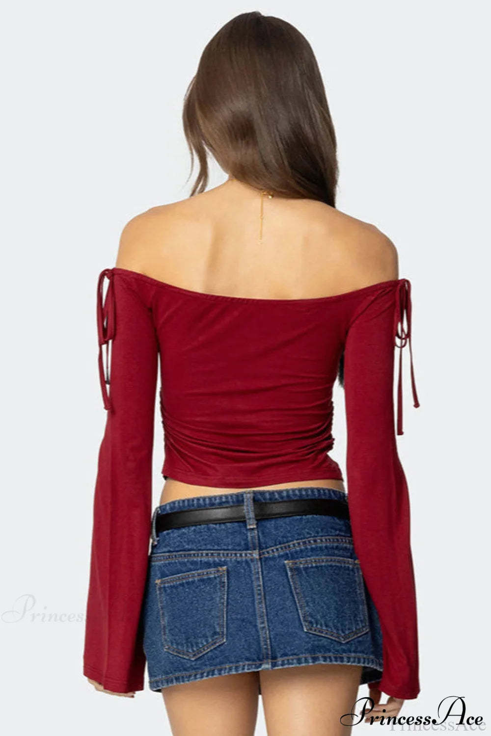 Bow Tie Off Shoulder Long Sleeve Crop Top