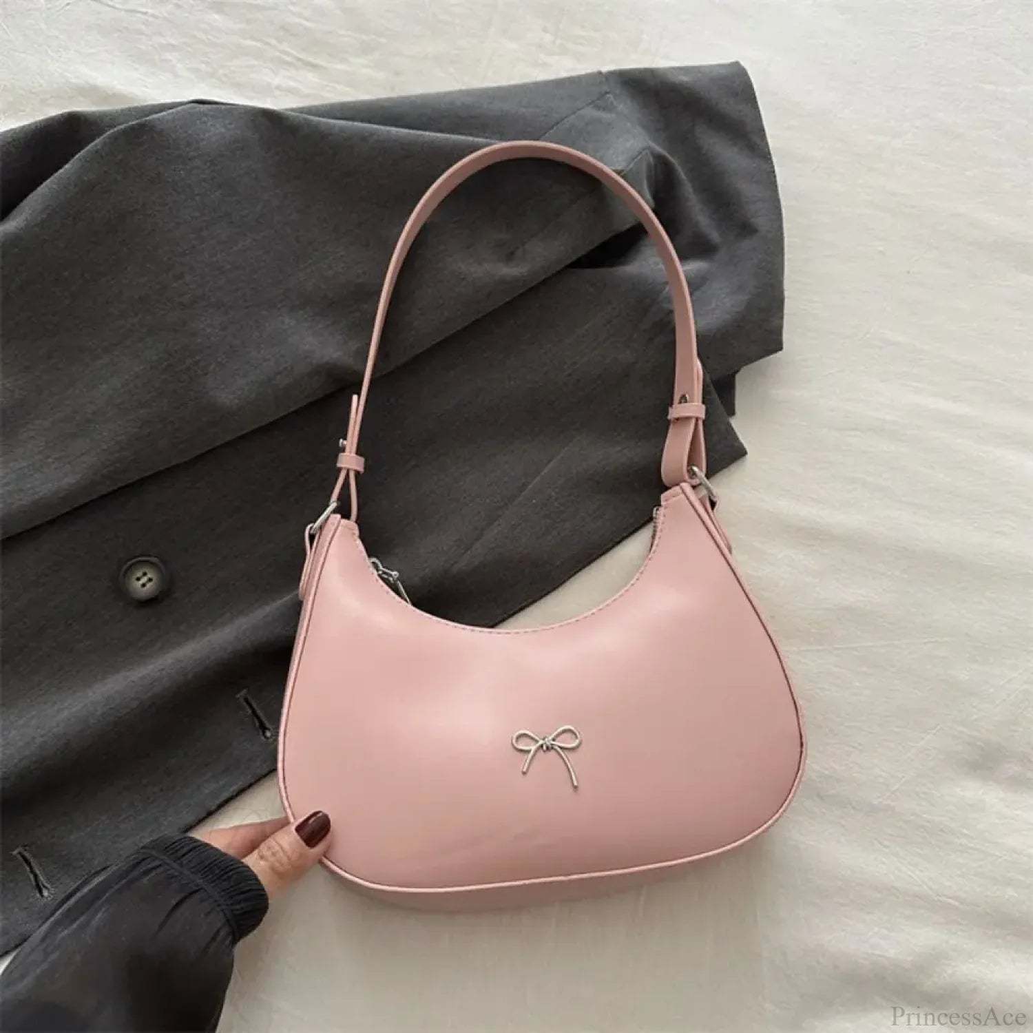 Bowknot Solid PU Leather Shoulder Bag Style C shoulder-250126