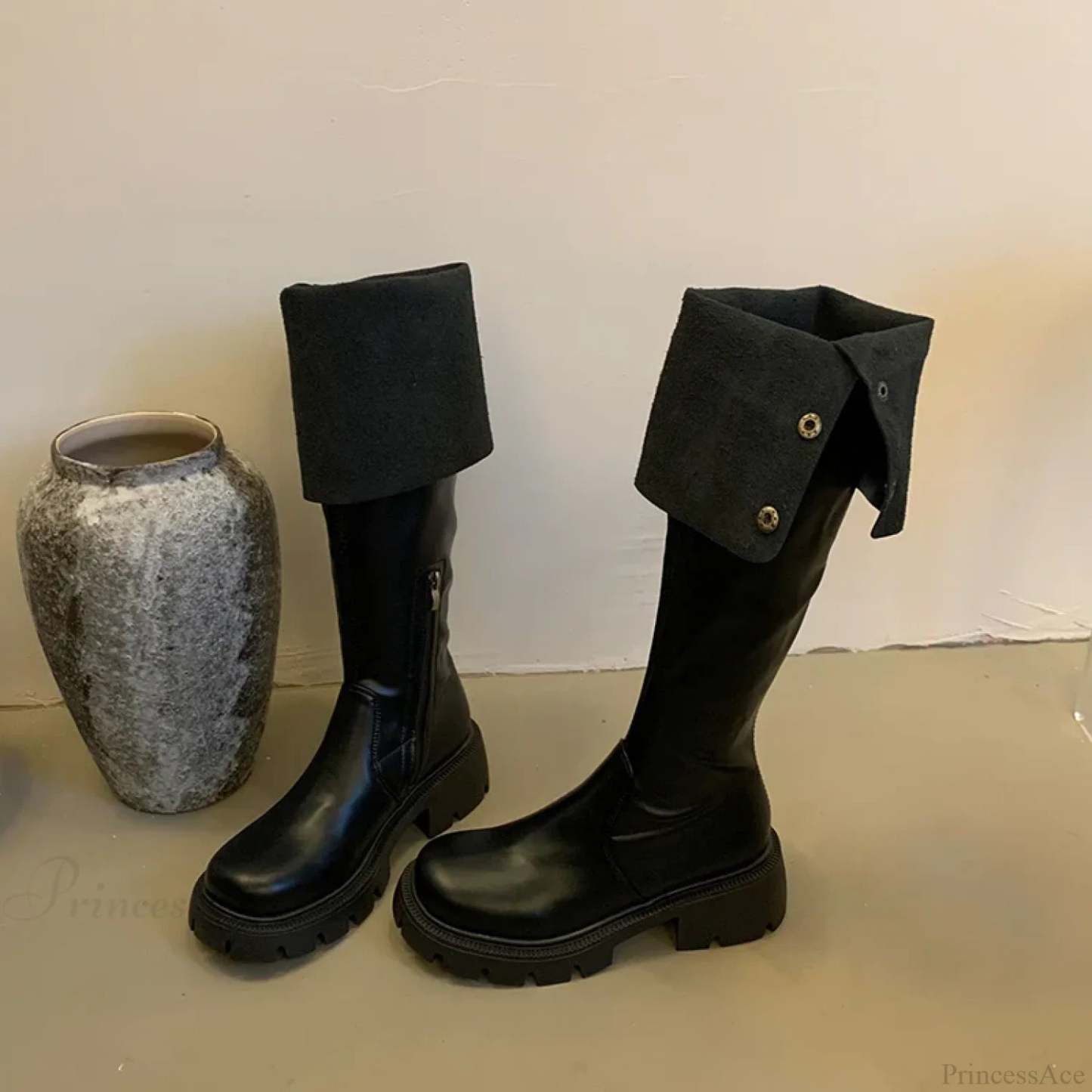 Brand New Female Platform Thigh High Slim Chunky Heels Party Knee High Boot Black / 35