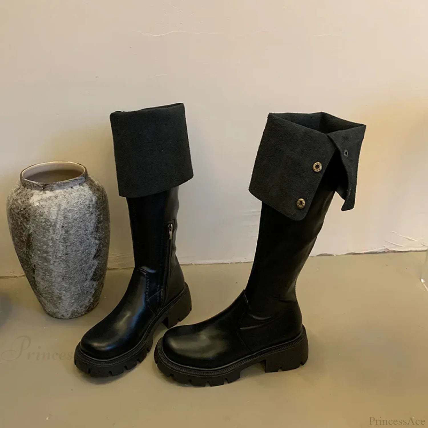 Brand New Female Platform Thigh High Slim Chunky Heels Party Knee High Boot Black / 35