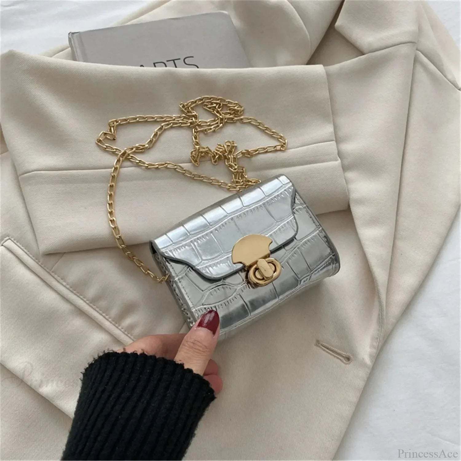 Bright Leather Mini Crossbody Bag Silver crossbody-250126