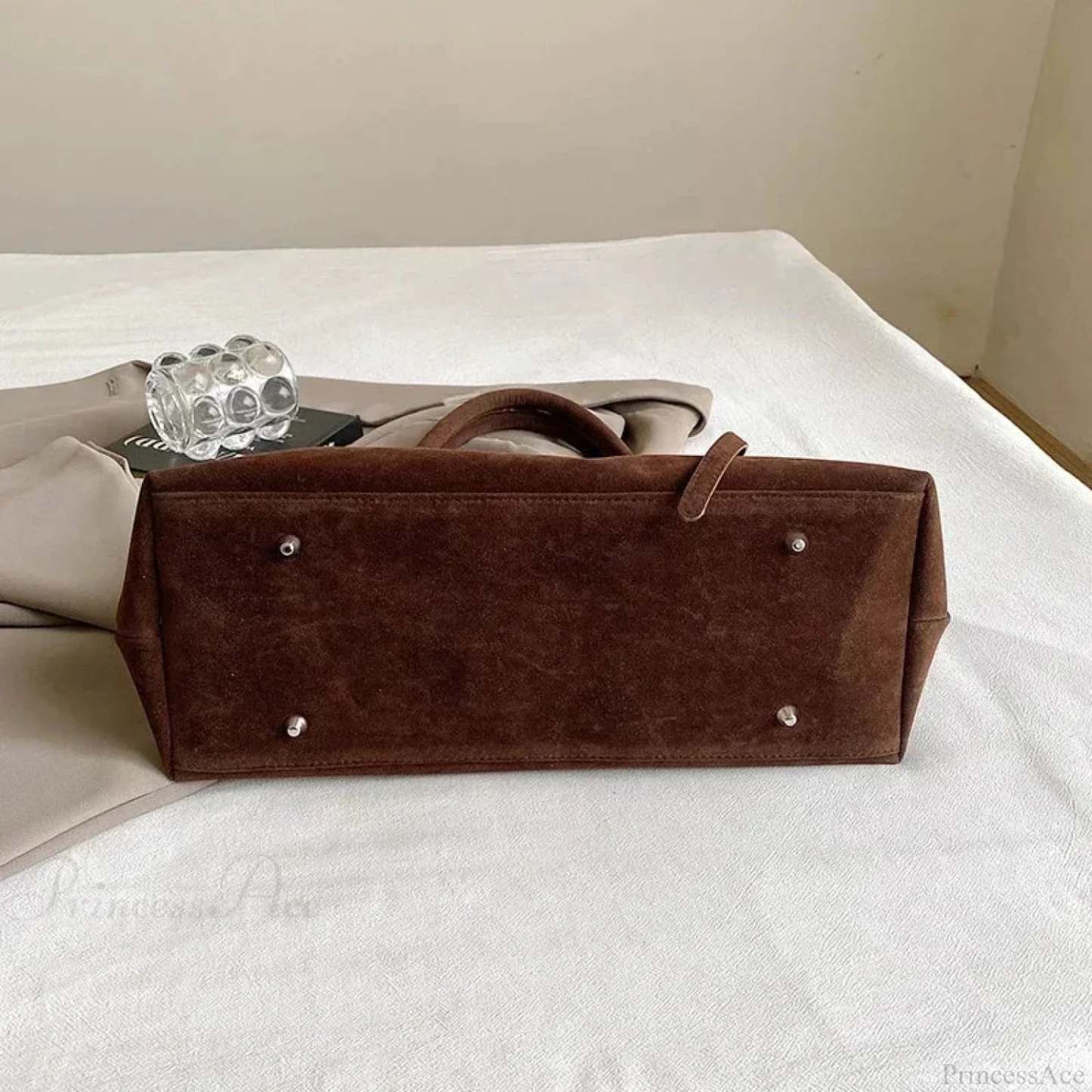 Buckle Decorative Faux Suede Hasp Large Tote Handbag handbag-250126