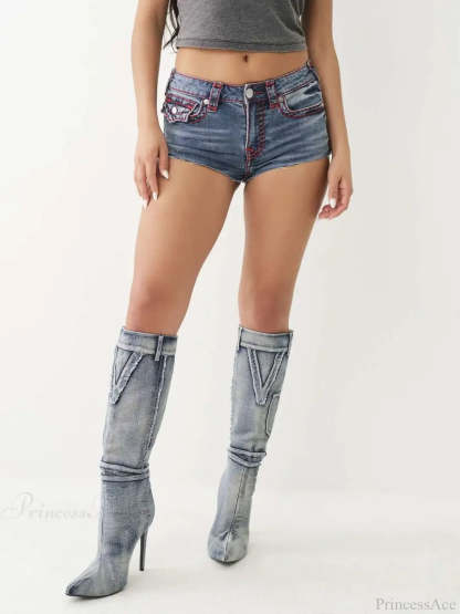 Buddha Pocket Embroidery Denim Short short-250223