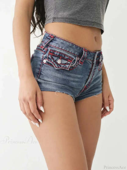 Buddha Pocket Embroidery Denim Short short-250223