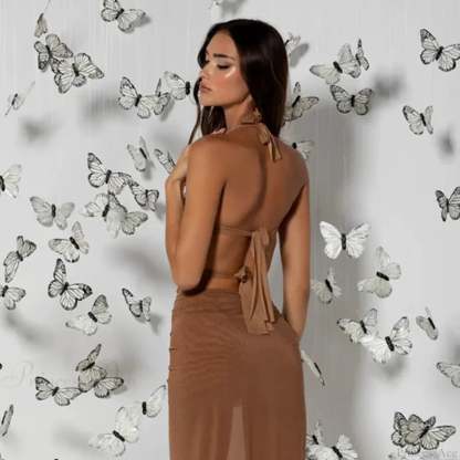 Butterfly Appliques Backless Bandage Halter Crop Top croptop-250223