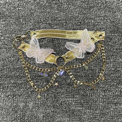 Butterfly Embroidered Crystal Chain Backless Crop Top Gold / One Size croptop-250223