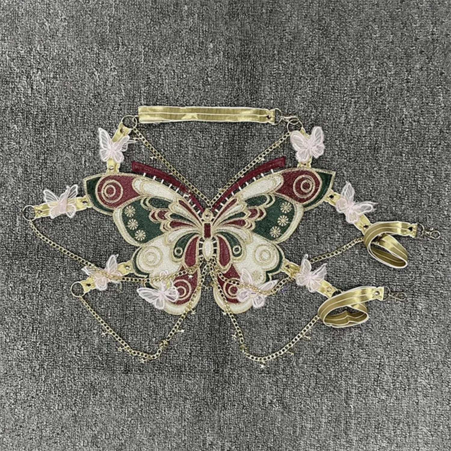 Butterfly Embroidered Crystal Chain Backless Crop Top wine red / One Size croptop-250223