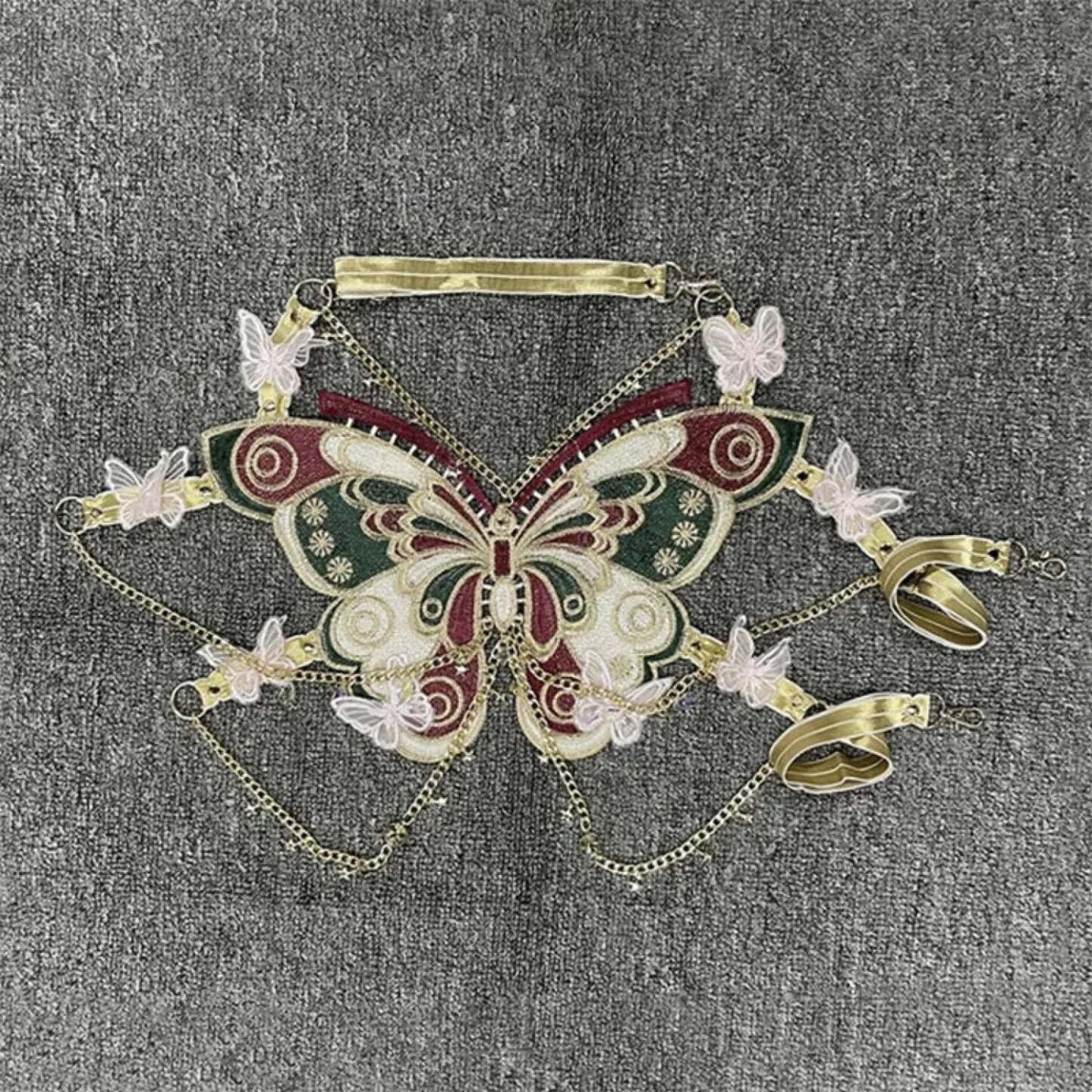 Butterfly Embroidered Crystal Chain Backless Crop Top wine red / One Size croptop-250223