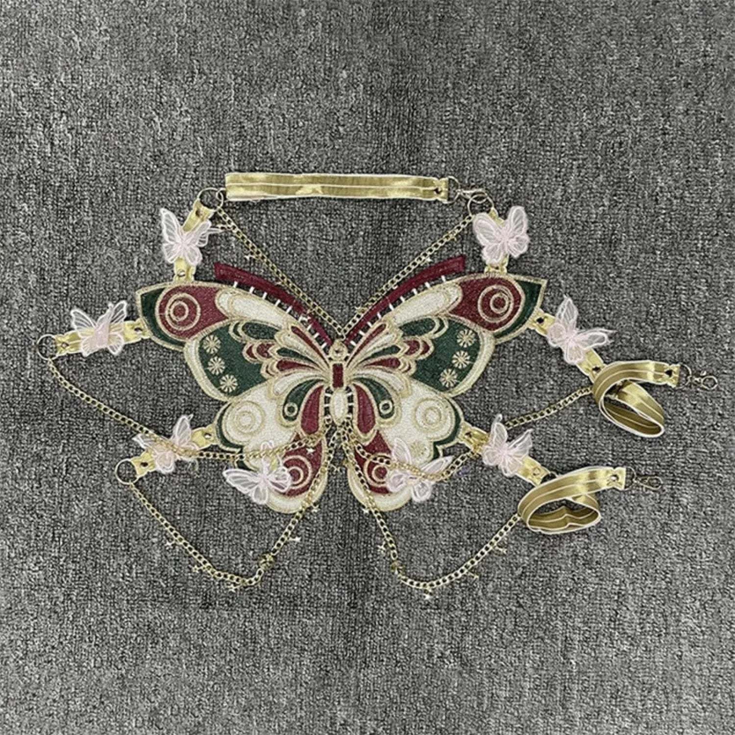 Butterfly Embroidered Crystal Chain Backless Crop Top wine red / One Size croptop-250223