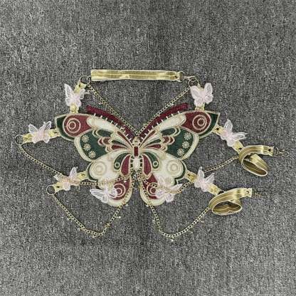 Butterfly Embroidered Crystal Chain Backless Crop Top wine red / One Size croptop-250223