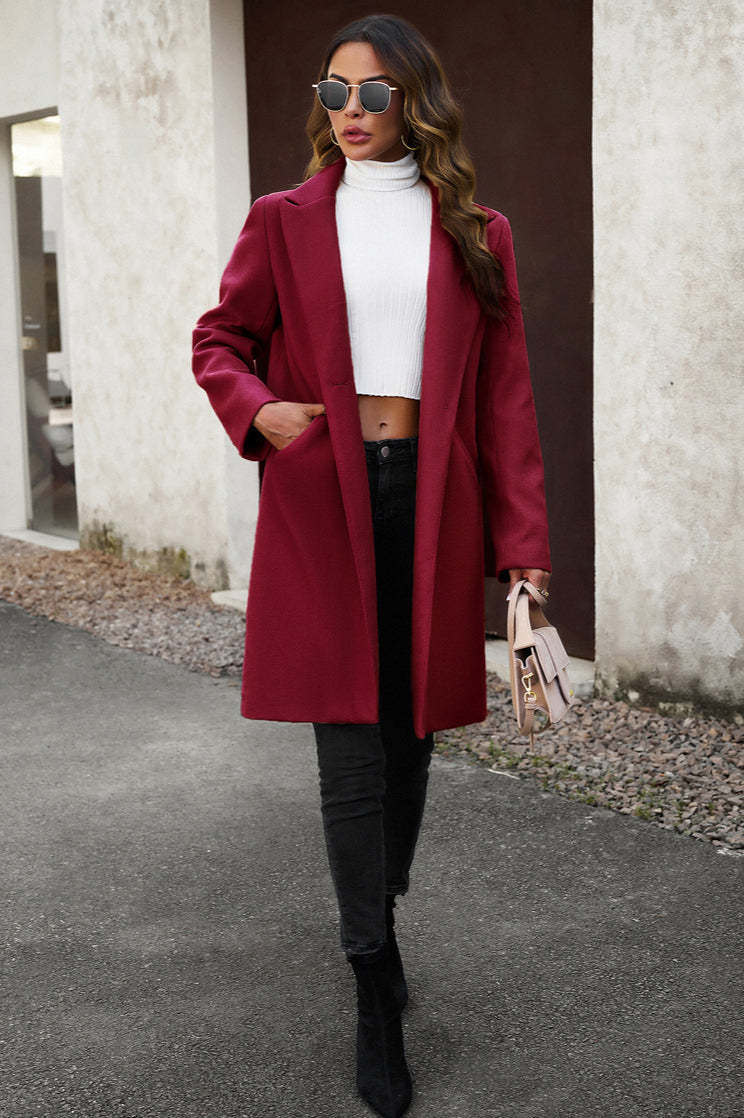 Wool Blend Solid Longline Coat coats