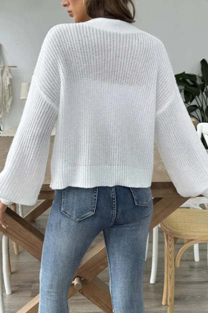 Short Floral Knit Long Sleeve Cardigan