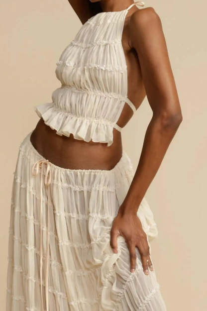 Ruched Halter Cami & Maxi Skirt Boho Dress