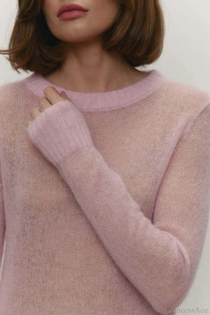 Candy Color Sheer Crew Neck Knit Sweater
