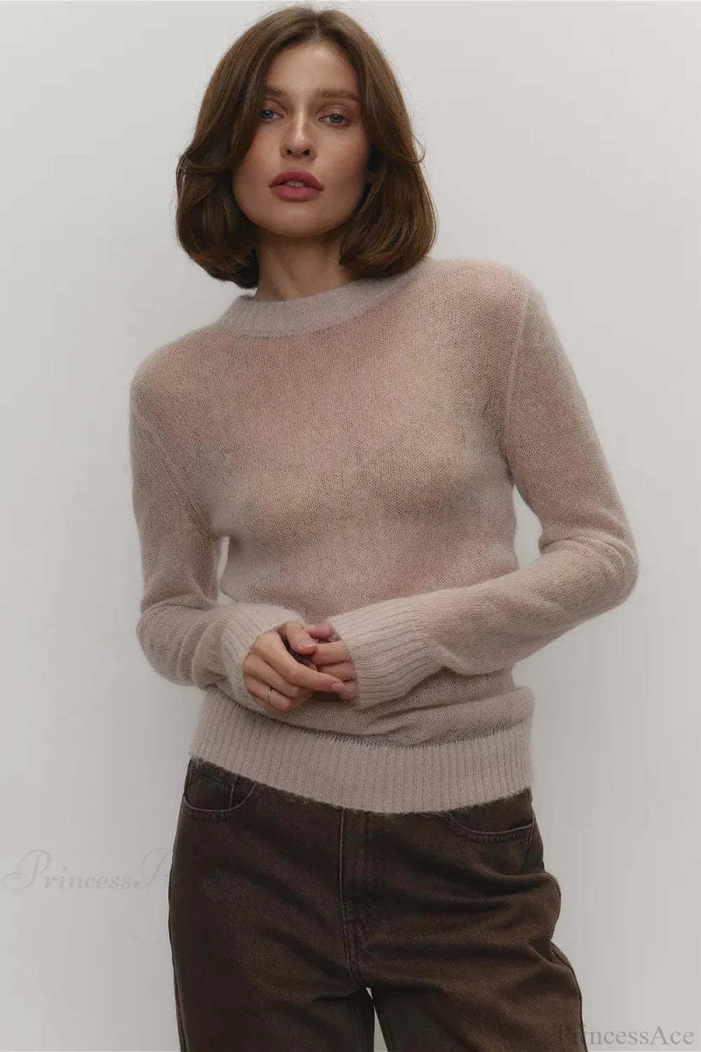 Candy Color Sheer Crew Neck Knit Sweater
