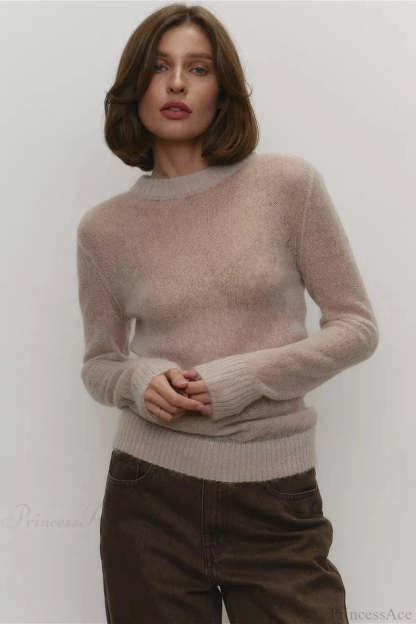Candy Color Sheer Crew Neck Knit Sweater
