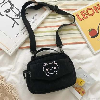 Cartoon Bear Casual Crossbody Shoulder Bag Black crossbody-250126
