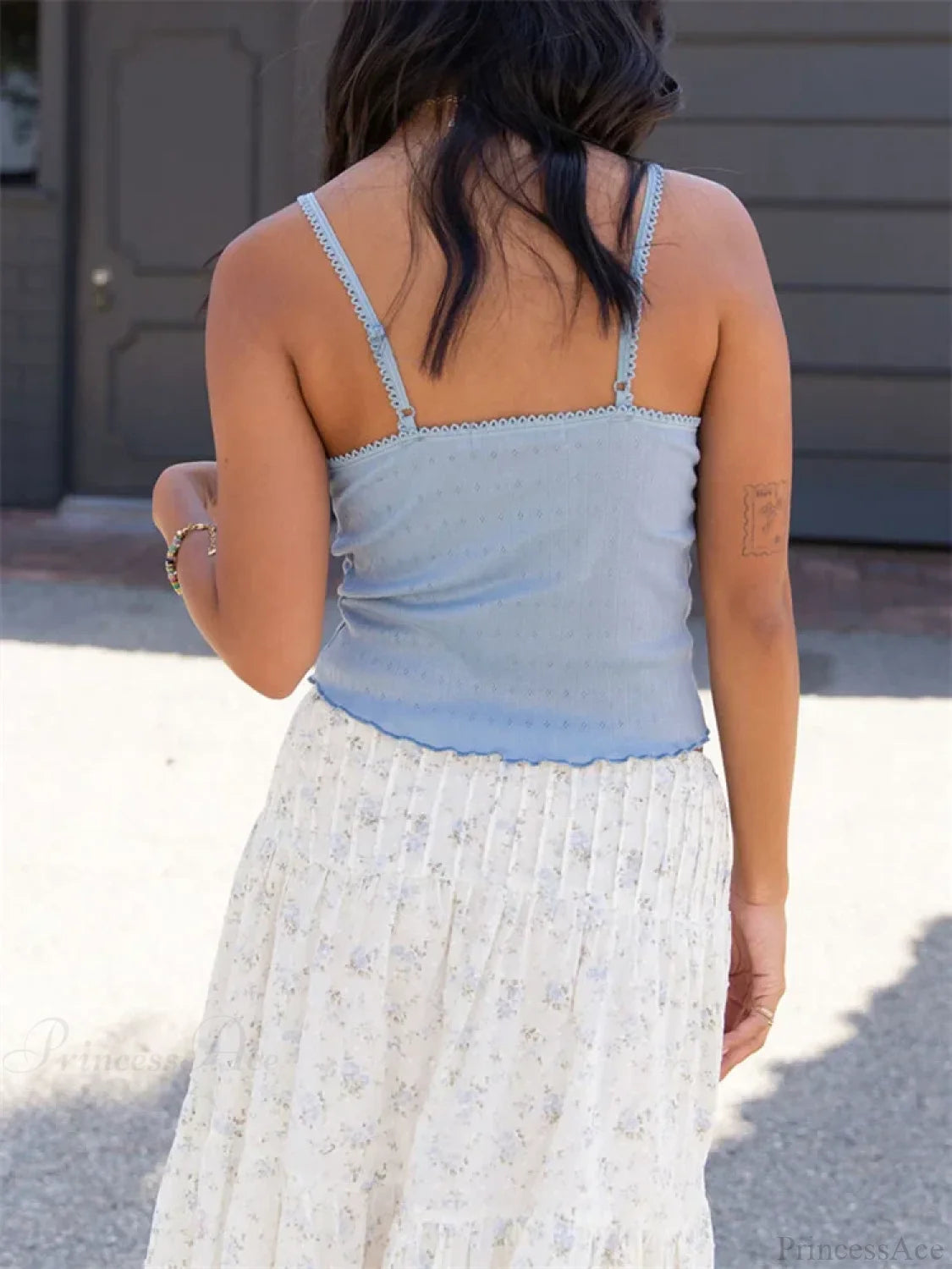 Casual Bow V-neck Lace Tank Crop Top croptop-250126