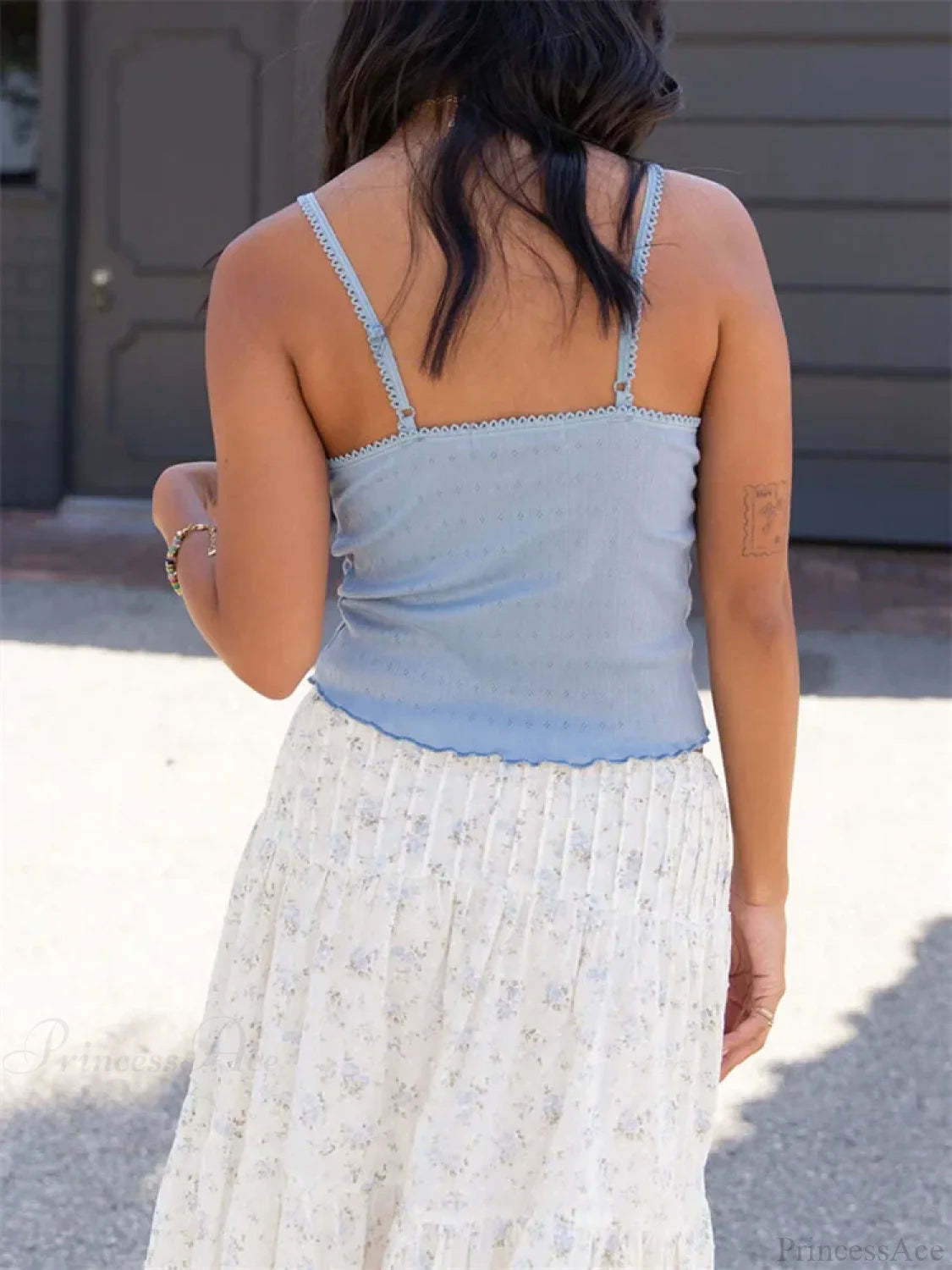 Casual Bow V-neck Lace Tank Crop Top croptop-250126