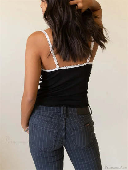 Casual Bow V-neck Lace Tank Crop Top croptop-250126