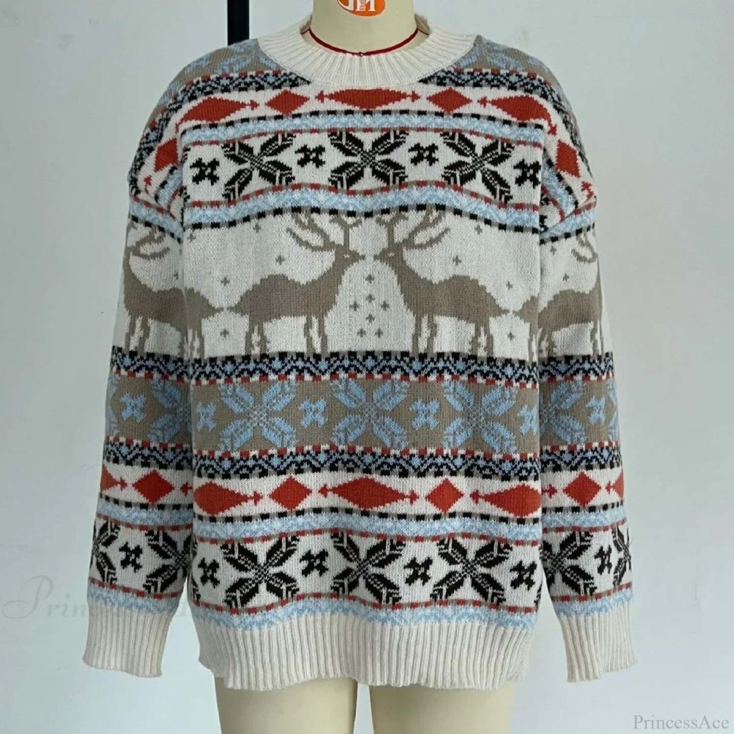 Casual Long Sleeve Knitted Pullover Basic Jersey Fashion Christmas Sweater Creamy-White / S
