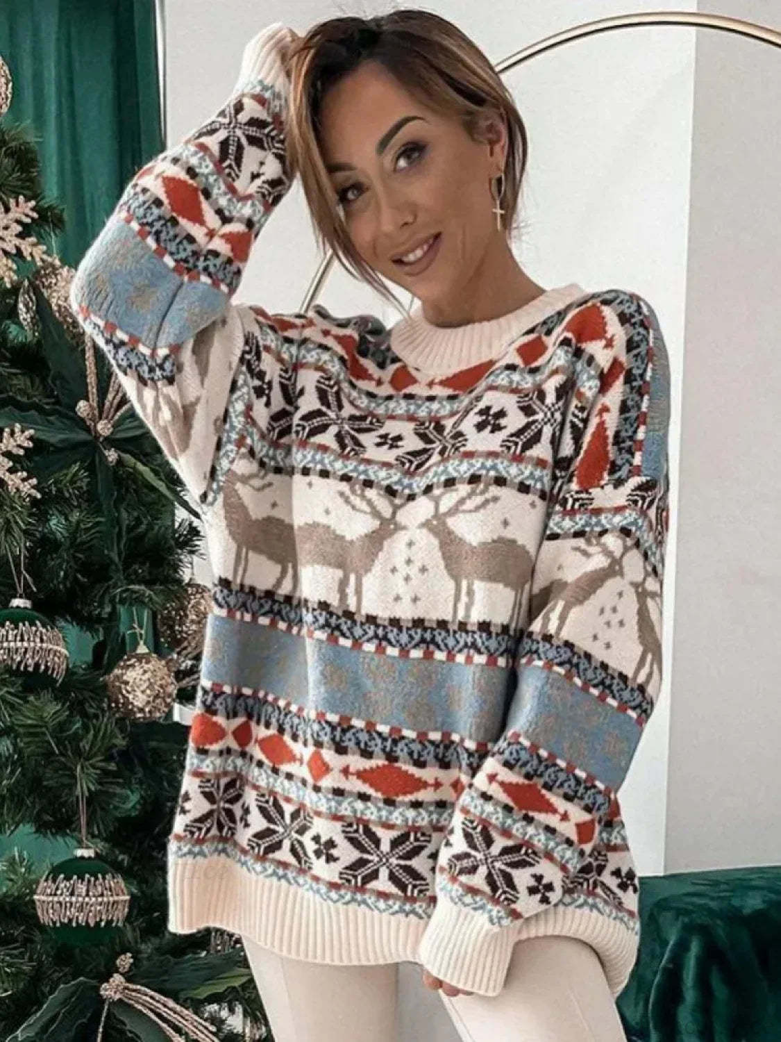 Casual Long Sleeve Knitted Pullover Basic Jersey Fashion Christmas Sweater Sweaters-L