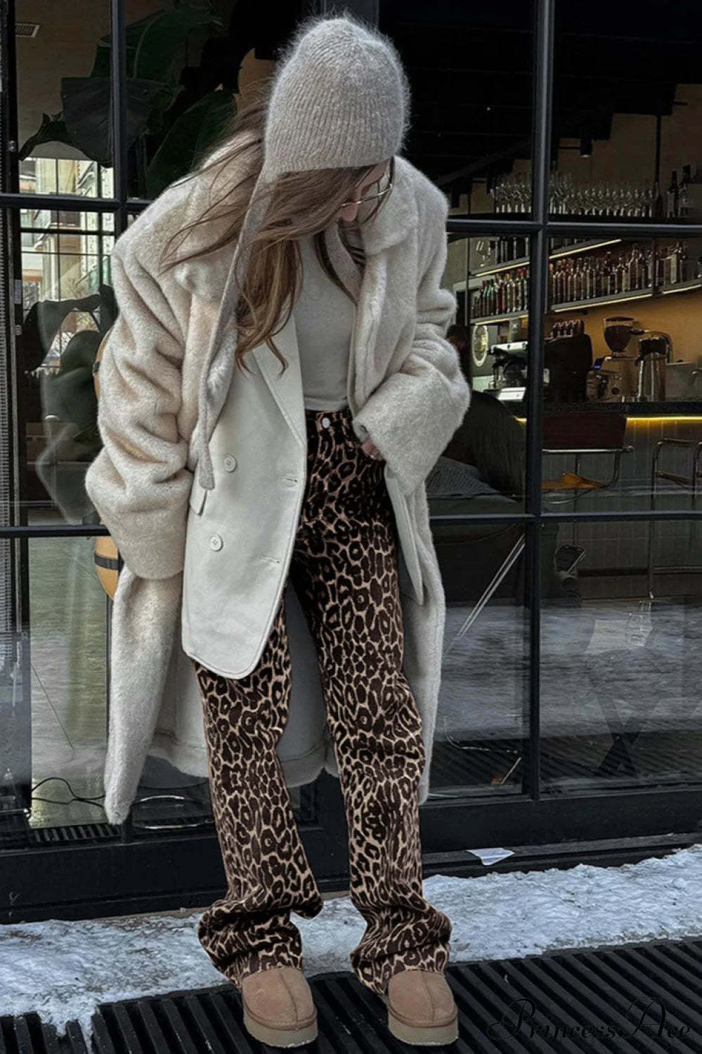 Casual Pure Cotton Leopard Print Wide Leg Pants