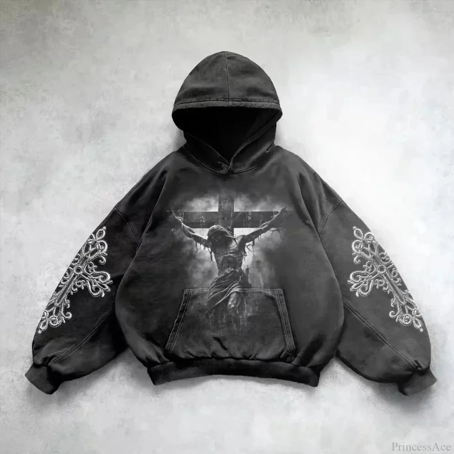Casual Retro Gothic Printing Hoodie black 6 / M