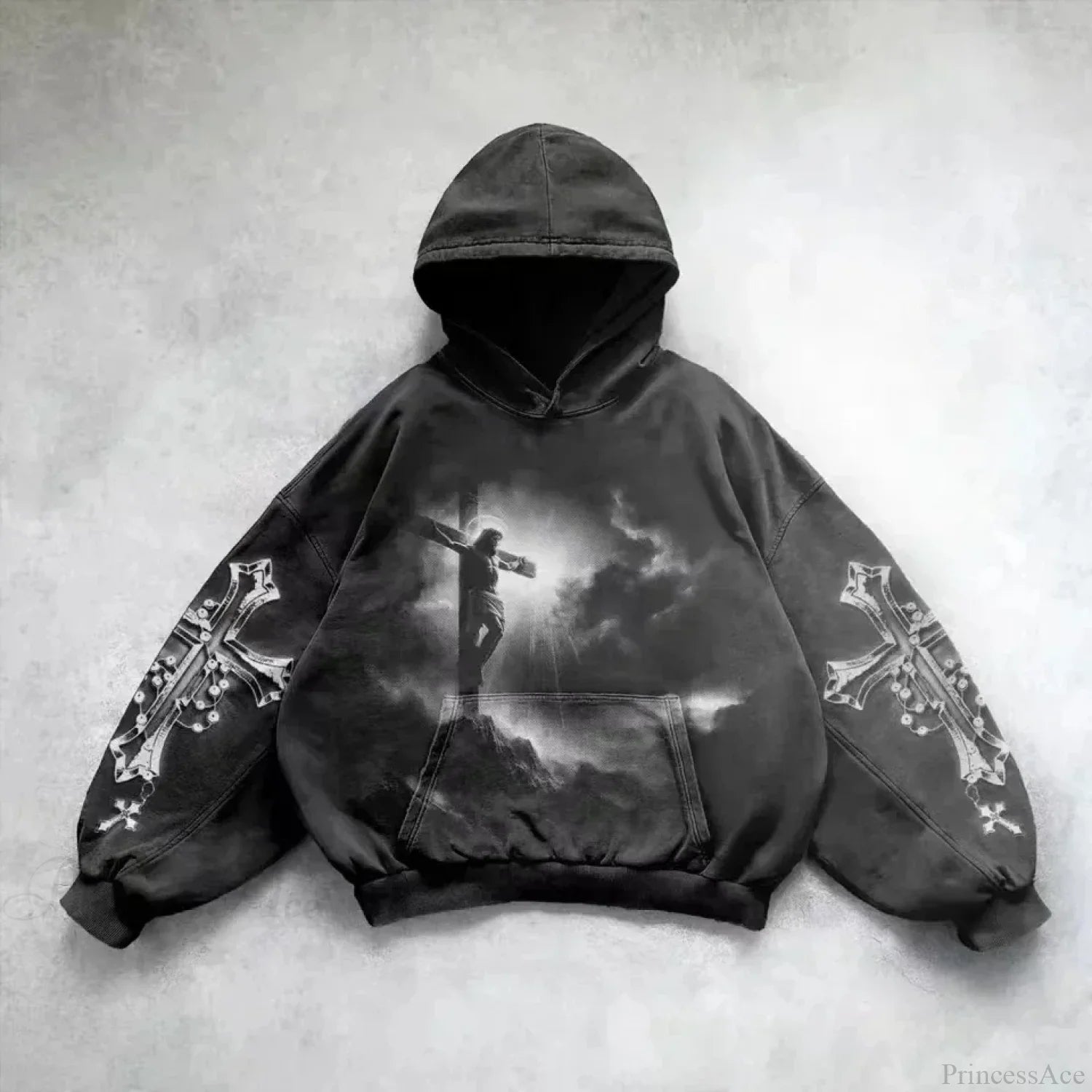 Casual Retro Gothic Printing Hoodie black 8 / M