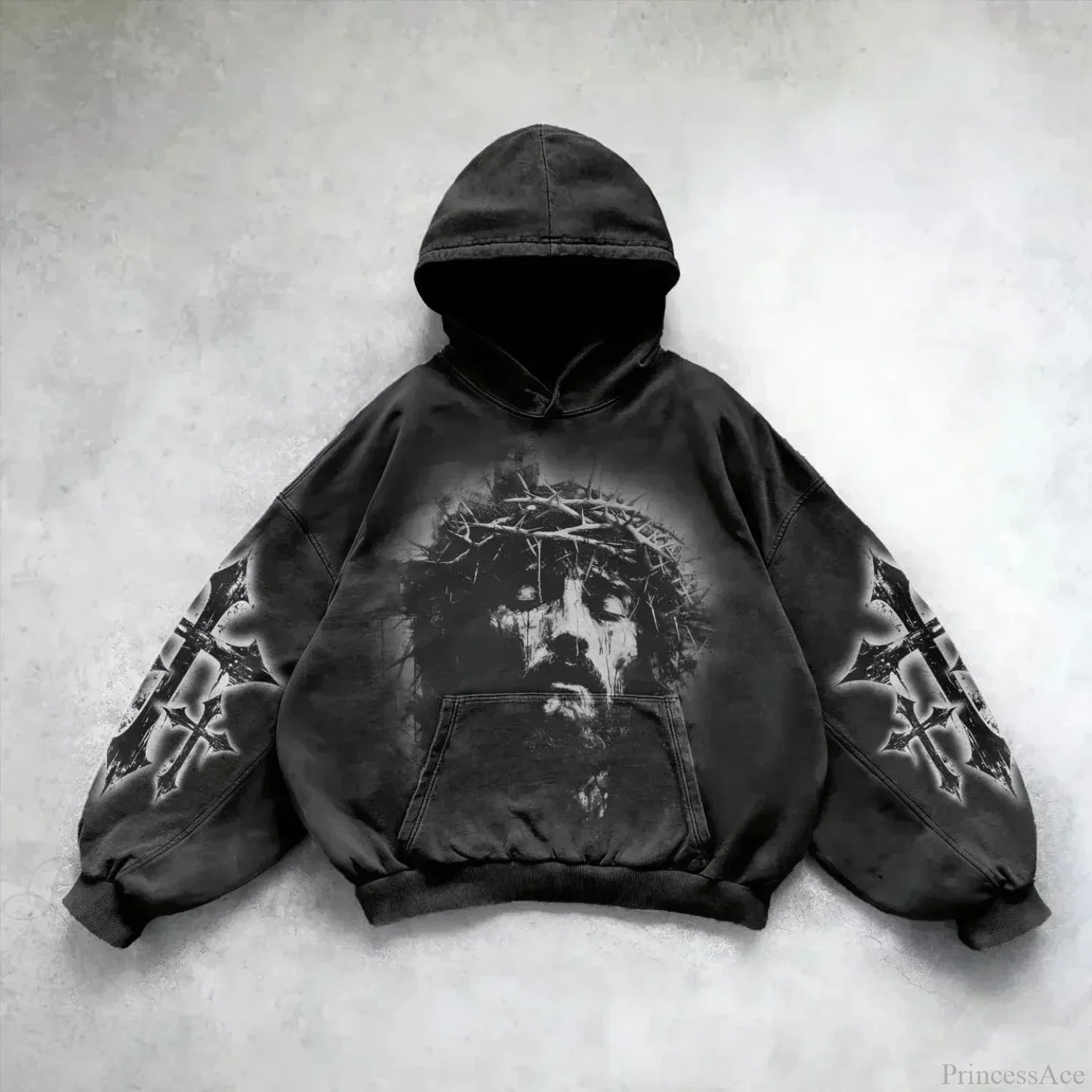 Casual Retro Gothic Printing Hoodie black 9 / M