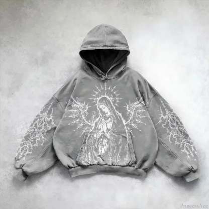 Casual Retro Gothic Printing Hoodie grey 2 / M