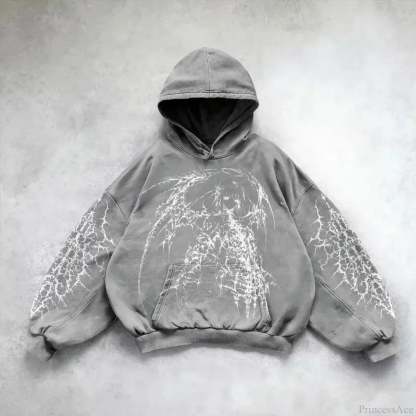 Casual Retro Gothic Printing Hoodie grey 3 / M
