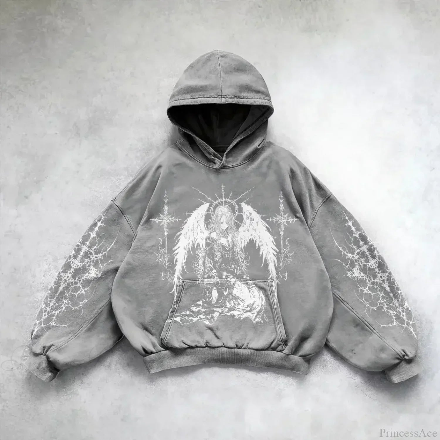 Casual Retro Gothic Printing Hoodie grey 4 / M