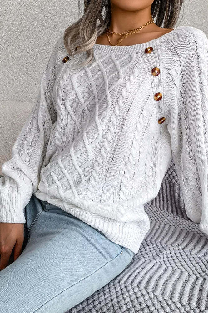 Button Detail Casual Pullover Sweater