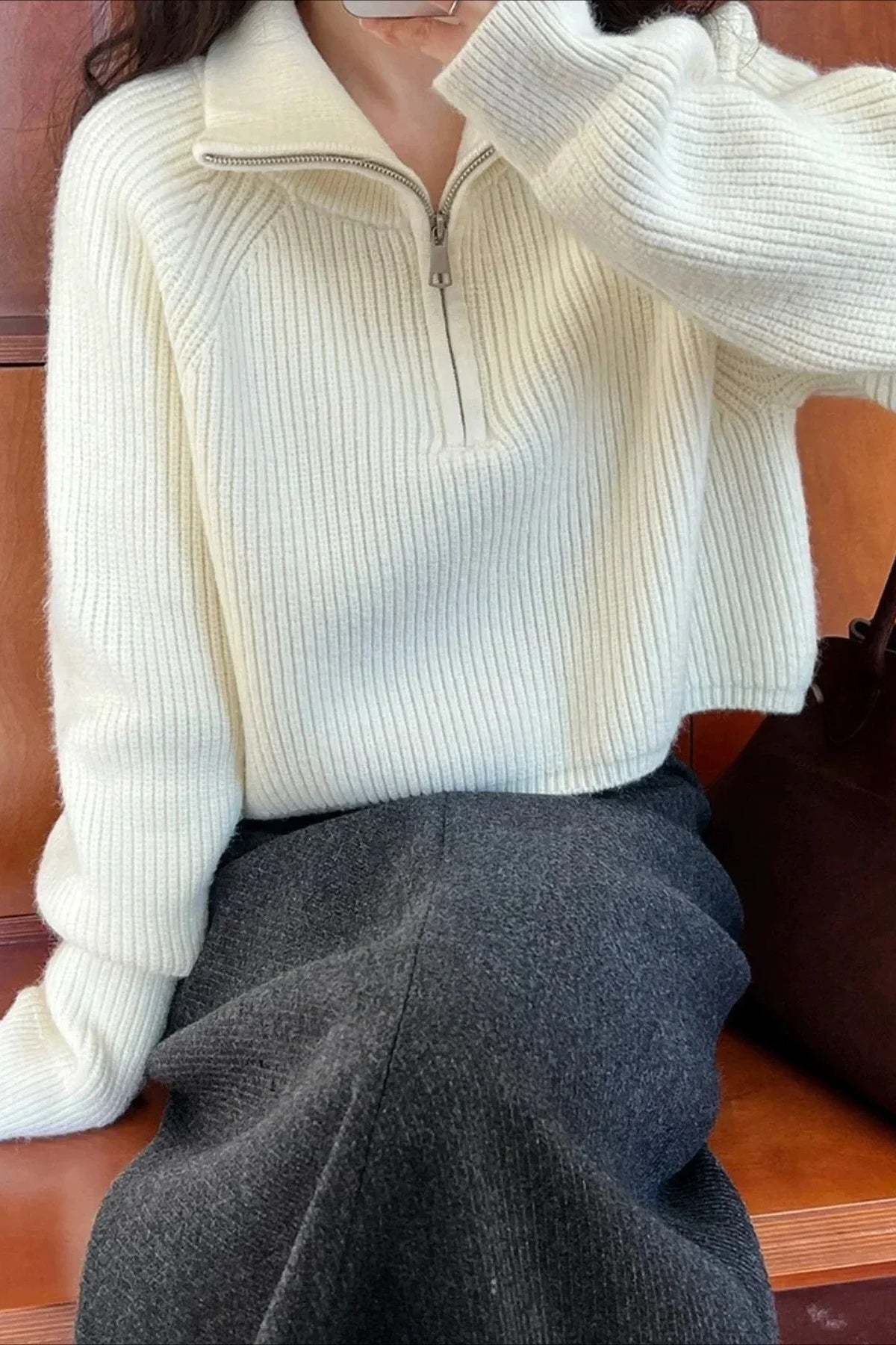 Half Zip Knit Turtleneck Sweater