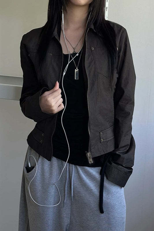 Zip Up Solid Color Utility Jacket